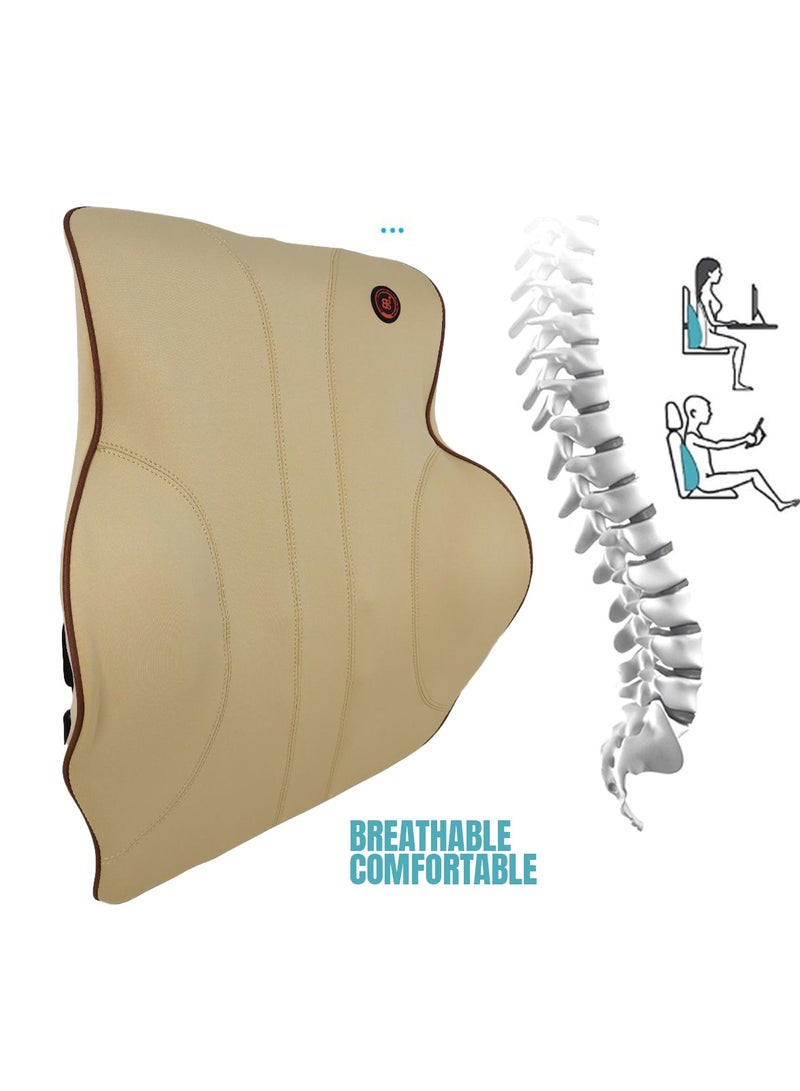 وسادة دعم للرقبة وأسفل الظهر في السيارة الكهربائية - وسادة مريحة لتدفئة مقعد السيارة باللون البيج لتوفير الراحة القصوى - Image 4
