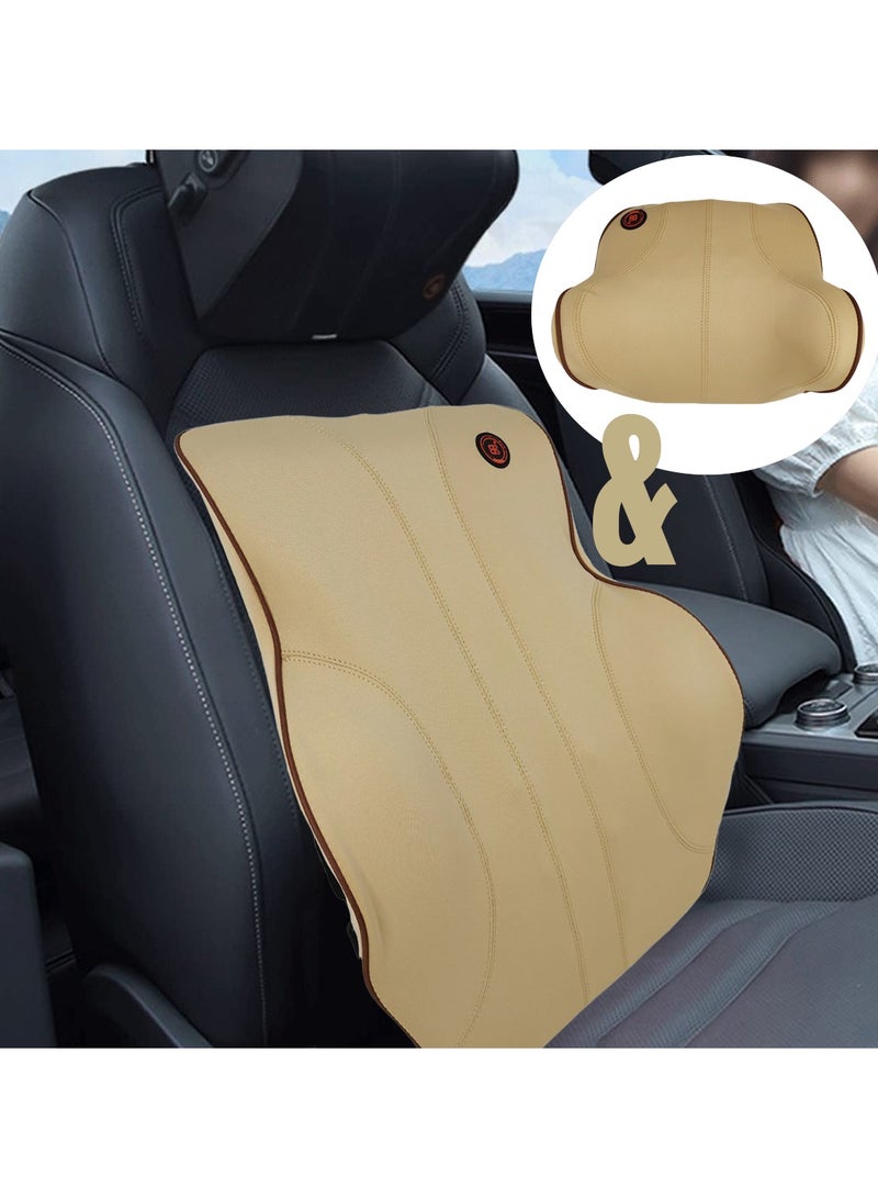 وسادة دعم للرقبة وأسفل الظهر في السيارة الكهربائية - وسادة مريحة لتدفئة مقعد السيارة باللون البيج لتوفير الراحة القصوى - Image 5