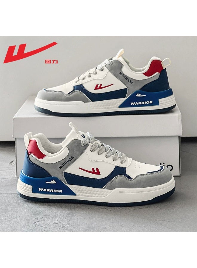 Warrior Men's Retro Casual Sneakers, White/Blue/Gray Color Blocking - Comfortable Fashion Sneakers for Daily Wear