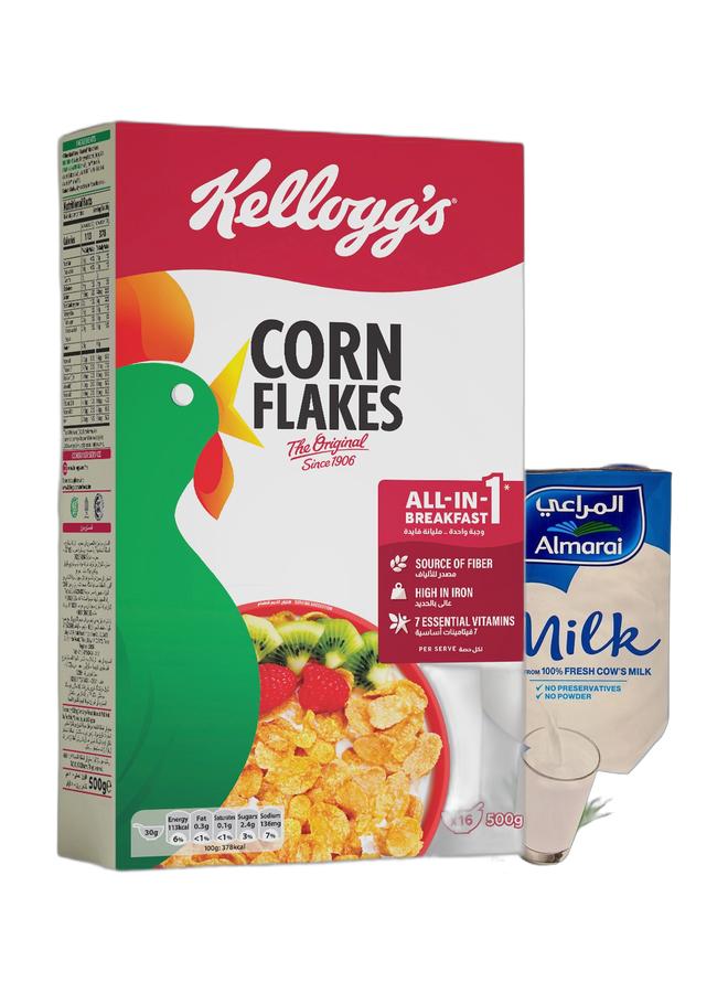noon Corn Flakes Original 500grams & Almarai Full Fat Milk Screwcap With Vitamin, 12 x 1 Liter Bundle - Image 1