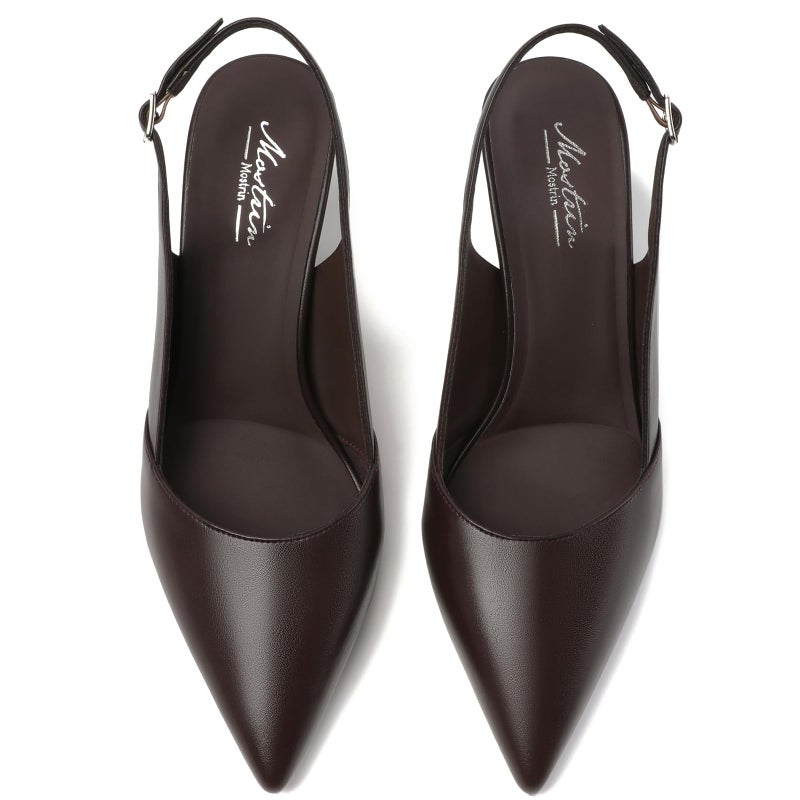 Mostrin Coffee Brown Kitten Heels for Women Slingback Pointed Closed Toe Heels Womens Pumps Shoes for Office Work Party Size 8 - Image 4
