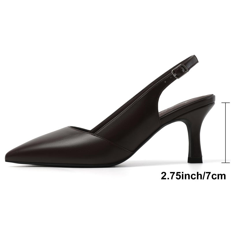 Mostrin Coffee Brown Kitten Heels for Women Slingback Pointed Closed Toe Heels Womens Pumps Shoes for Office Work Party Size 8 - Image 5
