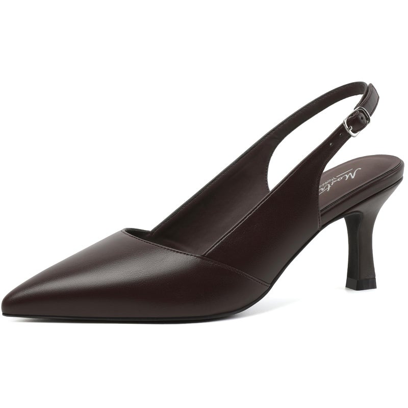 Mostrin Coffee Brown Kitten Heels for Women Slingback Pointed Closed Toe Heels Womens Pumps Shoes for Office Work Party Size 8 - Image 1