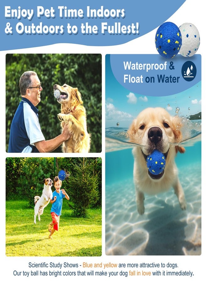 auomii 2 Pack Dog Indestructible Tennis Balls for Dogs Durable Bouncy Balls for Aggressive Chewers Interactive Dog Toys for Water Toy Fetch(White,Blue) - Image 2