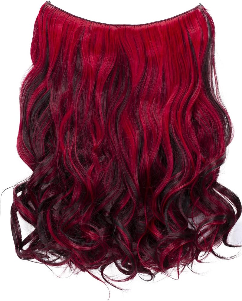 CAISHA 20 1 Weft Extension With Elastic Band Hair Extensions Hairpiece Wavy Dark Brown Red Highlights E1251