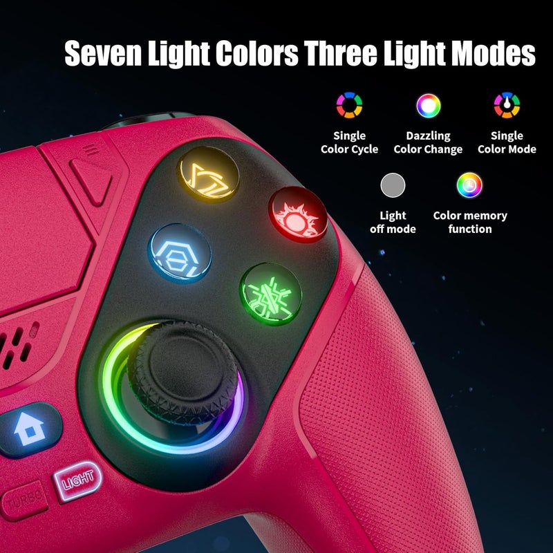 Gamrombo وحدة تحكم لاسلكية LED من Gamrombo لـ PS5، متوافقة مع PS5 Pro/Slim/PC، اهتزاز مزدوج، وظيفة ماكرو/توربو، مقبس صوت 3.5 مم، تحكم حركي بستة محاور مع مكبر صوت (كستنائي) - Image 3
