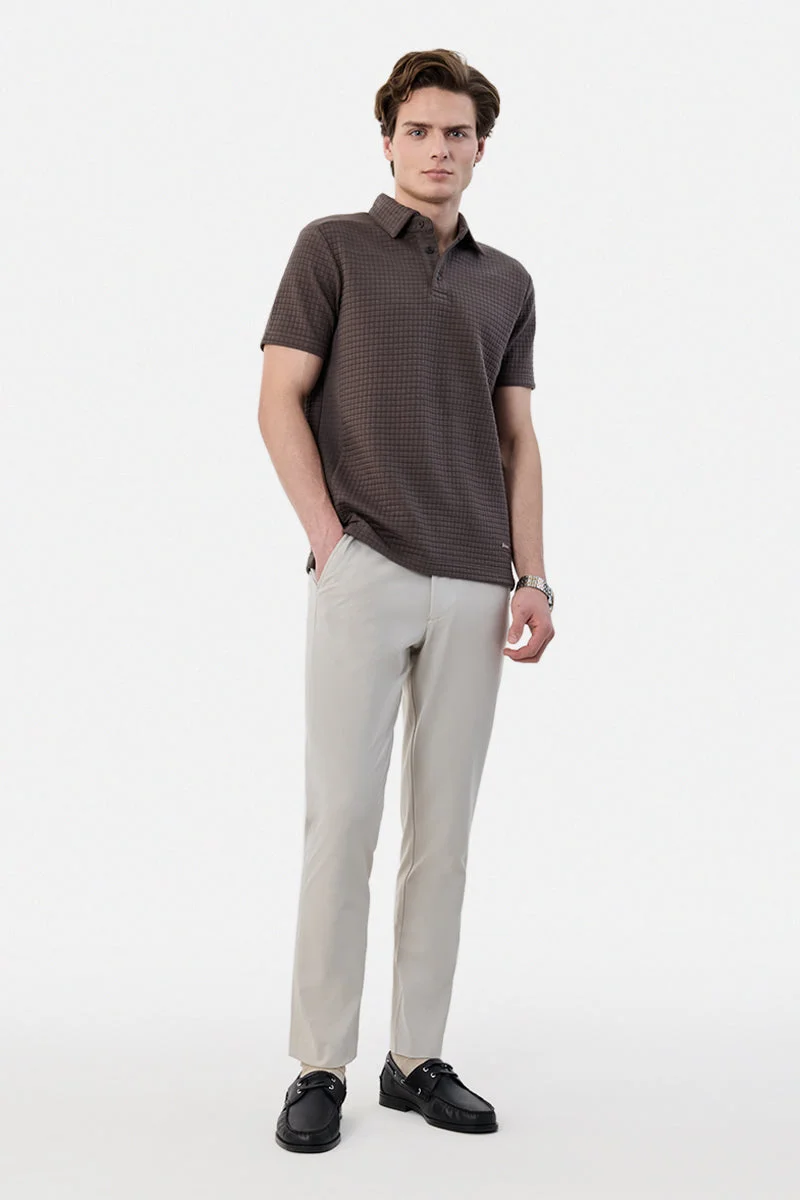 SNITCH Cream Solid Regular Fit Casual Trousers