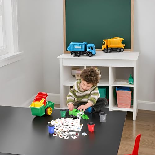 FIVEDAOGANG Small Friction Powered Garbage Truck Toys Set, Includes Front Load Dumpster, 4 Trash Bins and Trash Learning Cards for Kids - Image 2