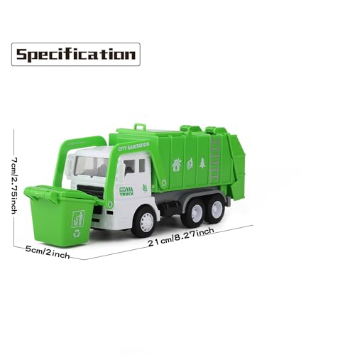 FIVEDAOGANG Small Friction Powered Garbage Truck Toys Set, Includes Front Load Dumpster, 4 Trash Bins and Trash Learning Cards for Kids - Image 5