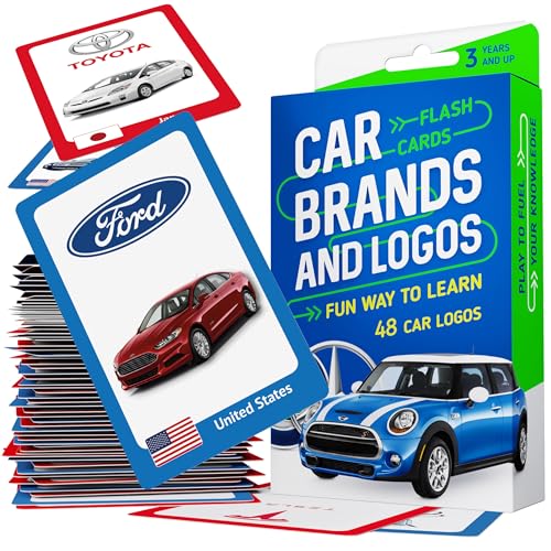 WELL BALANCED Car Brands and Logos Flash Cards for Kids Ages 48 Flash Cards for Toddlers 24 Years Ideal Small Gift for Boy - Image 1