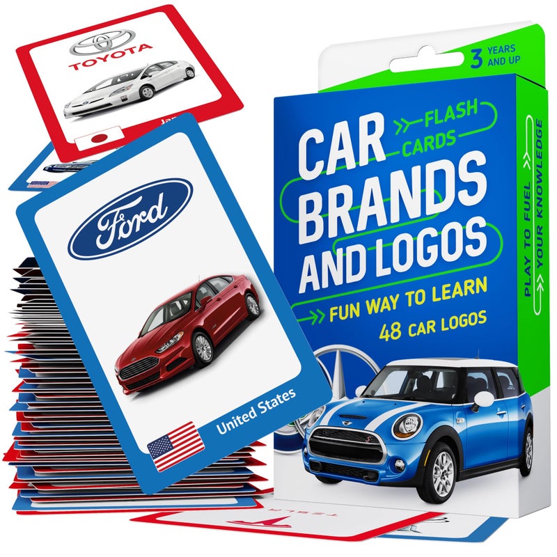 WELL BALANCED Car Brands and Logos Flash Cards for Kids Ages 48 Flash Cards for Toddlers 24 Years Ideal Small Gift for Boy - Image 4