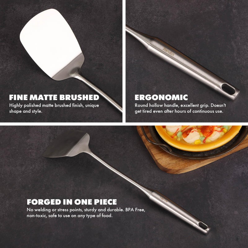 Standcn 18/10 Stainless Steel Cooking Utensils Set - 16 PCS All Metal Small & Large Kitchen Spoons, Serving Utensils - Whisk, Masher, Fork, Tongs, Solid/Slotted Spoon, Spatula, Turner, Ladle, Skimmer, Pasta - Image 4
