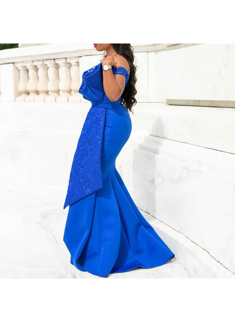 2024 New Irregular Lace Layer Beaded Slim Dress Blue