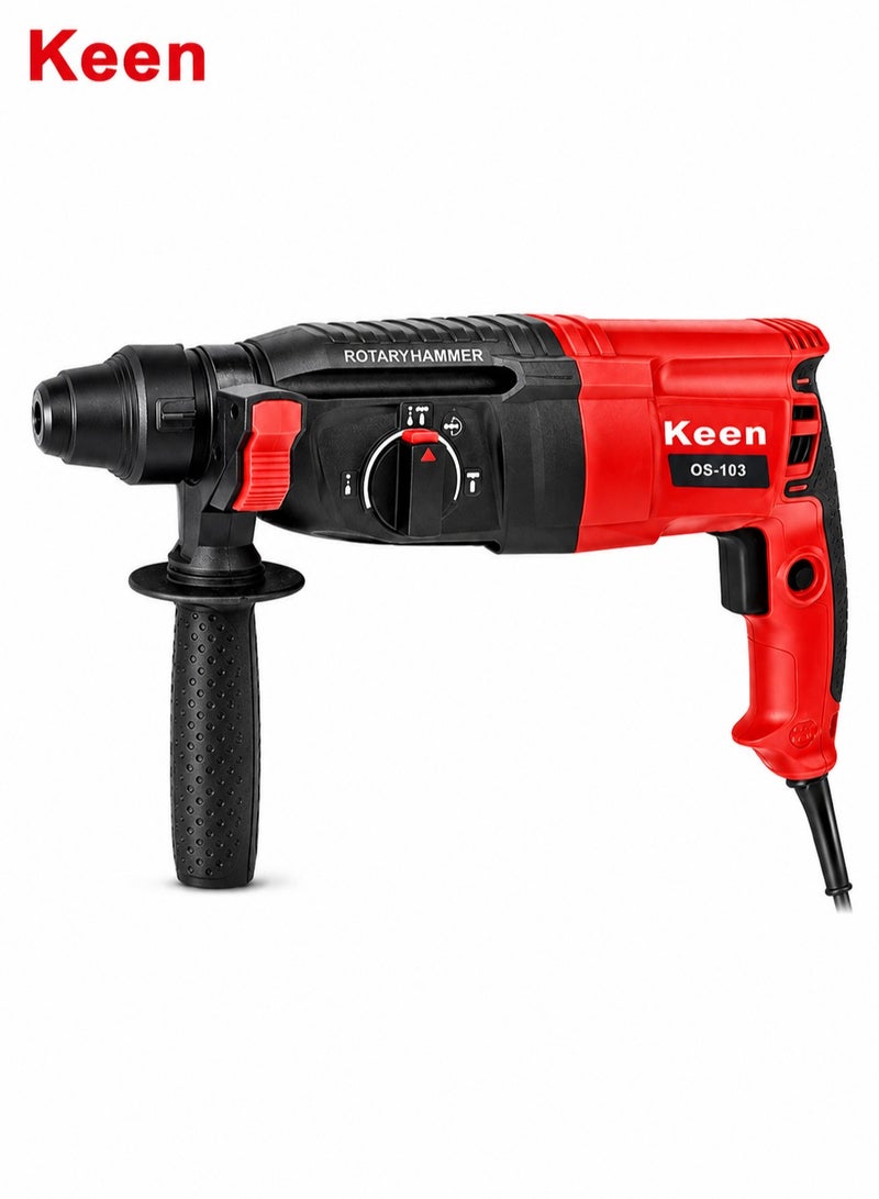 Keen Rotary Hammer Drill OS-103 950W SDS Plus 28mm Electric Hammer Drill Machine for Concrete Brick Wall, 3 Mode Drilling Hammer Drilling Chiseling, Variable Speed 0-1600 RPM, Forward Reverse, 220-240V Power Tool with Accessories Heavy Duty Use - Image 1