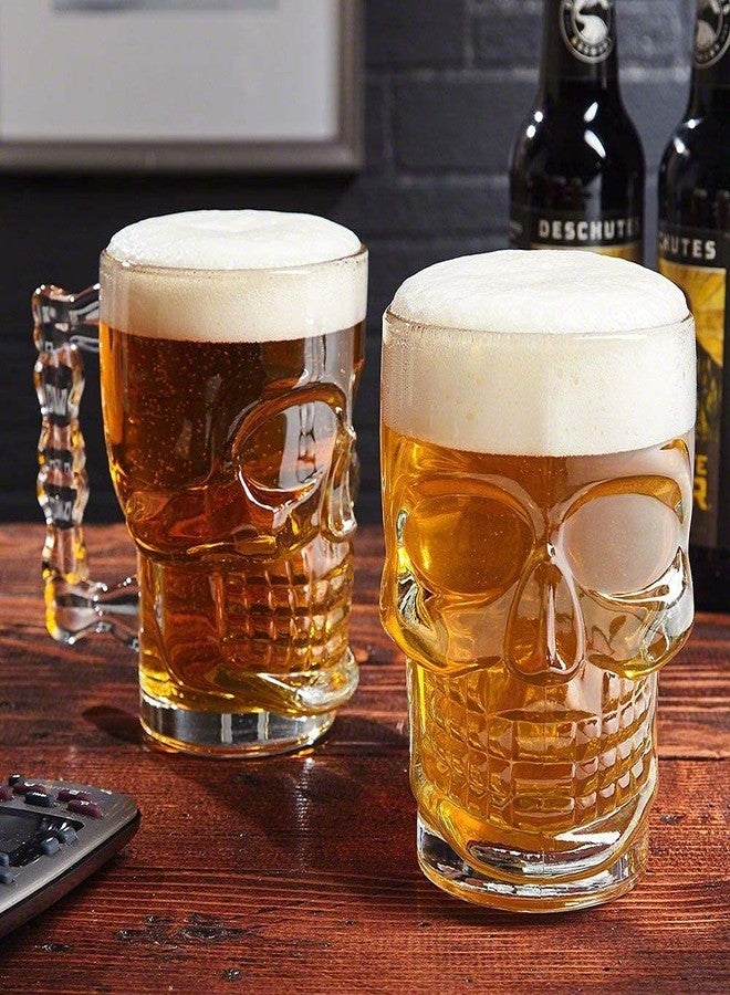 VILON Italian Premium Glass Beer Mugs with Handle | Crystal Clear Glass Beer Mug | 520ml (1, Skull Beer Mug 520ML) - Image 1