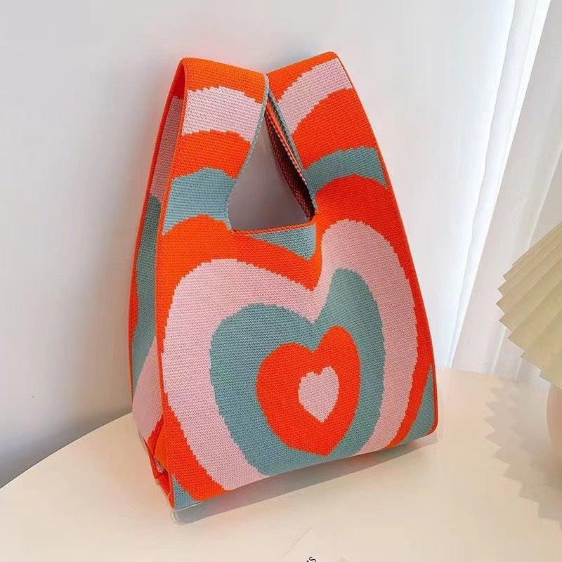 Ins Internet Trendy Japanese And Korean Style All-Match Handbag Women'S Knitted Bag Wool Bucket Bag Hand Carrying Casual Tote Bag Lunch Box Bag