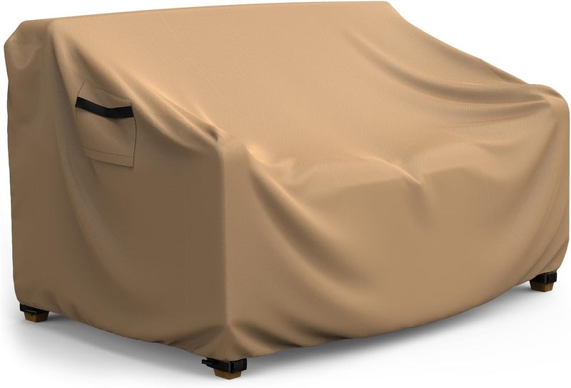 BROSYDA Patio Sofa Cover Waterproof - Heavy Duty 2-Seater Outdoor Couch Cover, Patio Furniture Covers with Air Vent and Handles, 60" L ×34" D×30" H, Brown - Image 1