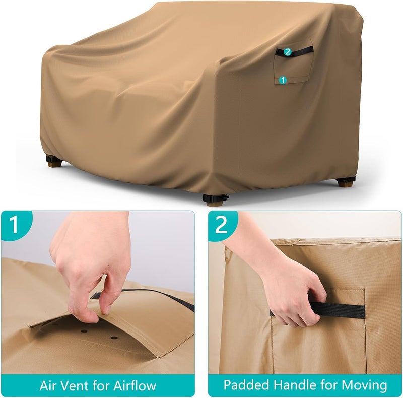 BROSYDA Patio Sofa Cover Waterproof - Heavy Duty 2-Seater Outdoor Couch Cover, Patio Furniture Covers with Air Vent and Handles, 60" L ×34" D×30" H, Brown - Image 4