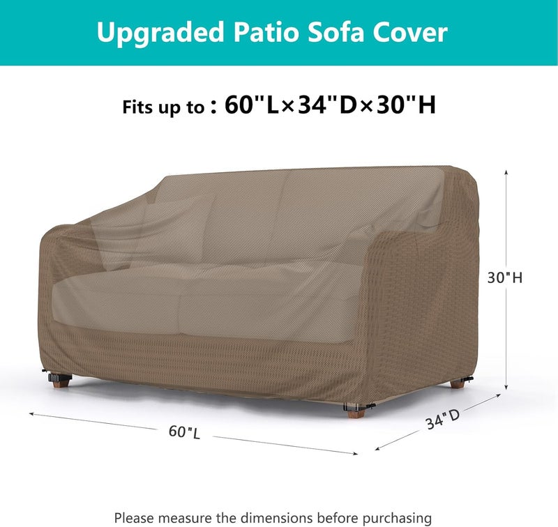 BROSYDA Patio Sofa Cover Waterproof - Heavy Duty 2-Seater Outdoor Couch Cover, Patio Furniture Covers with Air Vent and Handles, 60" L ×34" D×30" H, Brown - Image 2