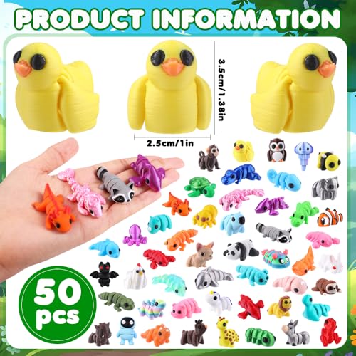 Celltestria 50Pcs Mini 3D Printed Animals for Kids Little 3D Printed Figurines for Party Favors Gifts Exchange Flexible Articulated Fidget Toys for Classroom Prize Rewards Goodie Bags - Image 5