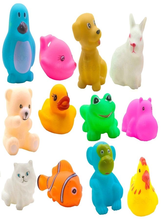 Fovrtye Pack of 12 Pcs Mix Cute Animals Swimming Water Toys Non-Toxic,BPA Free Colorful Soft Rubber Float Squeeze Sound Squeaky Bathing Toy for Baby Chu Chu Toy Set - Mix Animals - Image 1