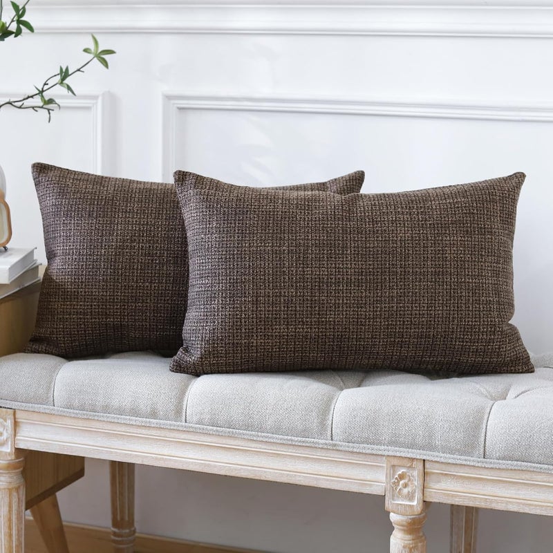OTOSTAR Pack of 2 Throw Pillow Covers 16x24 Inch Linen Dark Brown Pillowcases Farmhouse Decorative Solid Pillow Covers 40x60 cm Lumbar Cushion Case for Home Decor Sofa Couch Bed (Dark Brown) - Image 3