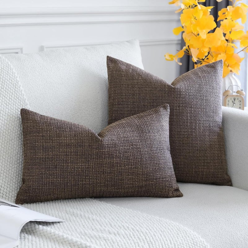 OTOSTAR Pack of 2 Throw Pillow Covers 16x24 Inch Linen Dark Brown Pillowcases Farmhouse Decorative Solid Pillow Covers 40x60 cm Lumbar Cushion Case for Home Decor Sofa Couch Bed (Dark Brown) - Image 4