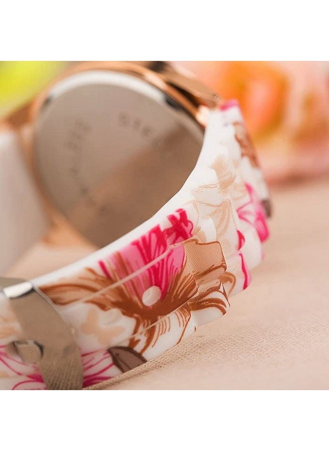 Shocknshop - Shocknshop Silicone Flower Design Multicolour Floral Print Silicone Belt Analog Watch For Women's & Girls -W52 - Image 1