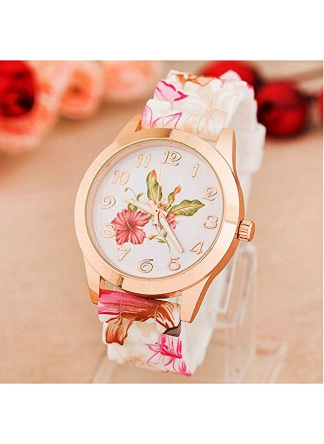 Shocknshop - Shocknshop Silicone Flower Design Multicolour Floral Print Silicone Belt Analog Watch For Women's & Girls -W52 - Image 1