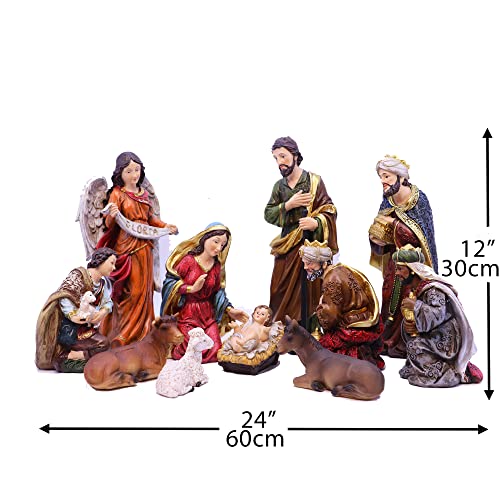 Zayton Nativity Set Christmas Indoor Scene Set 12.5 Inch 11 Pcs Figurines Holy Family Fireplace Statue Jesus Manger Christmas Crib Ornament Church Xmas Gift Home Decoration - Image 2