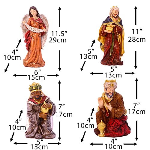 Zayton Nativity Set Christmas Indoor Scene Set 12.5 Inch 11 Pcs Figurines Holy Family Fireplace Statue Jesus Manger Christmas Crib Ornament Church Xmas Gift Home Decoration - Image 5