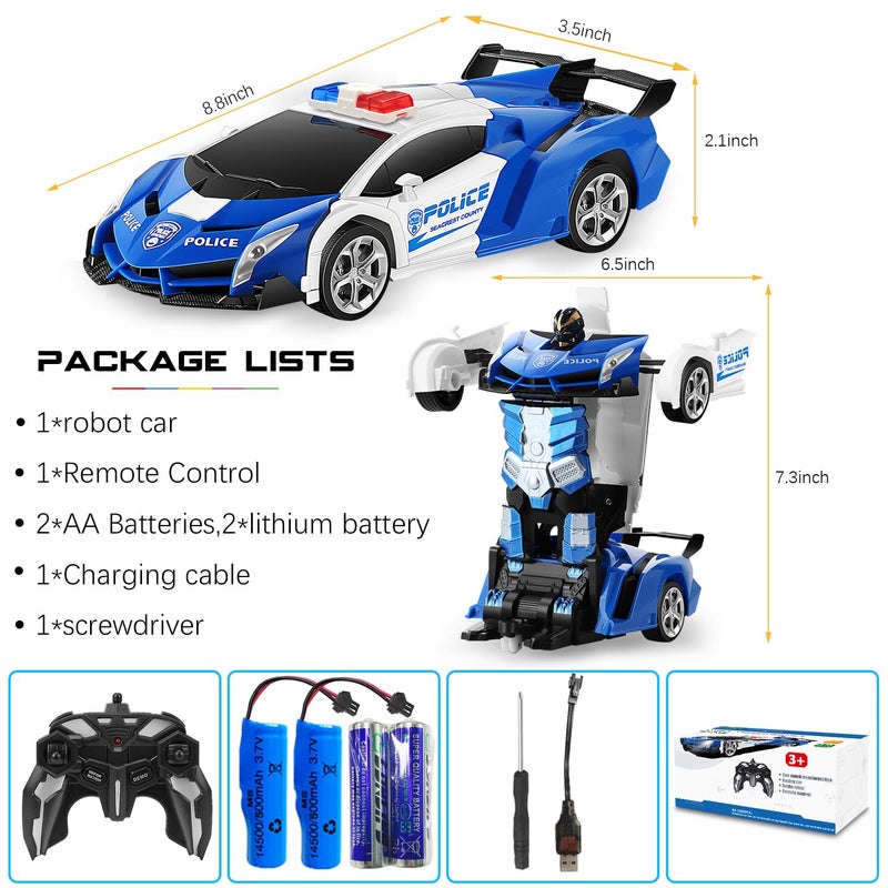 FIGROL Transformable Robot RC Car - 2.4Ghz 1:18 Scale Model Police Car with One Button Deformation - 360 Degree Rotation Drifting for Children - Image 5