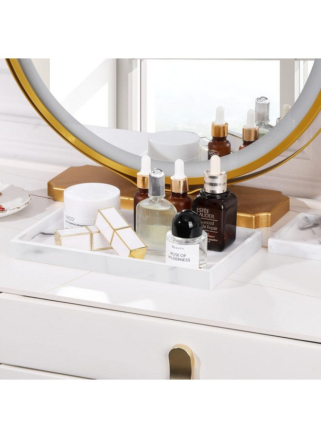 Luxspire Luxspire Bathroom Vanity Tray, Resin Dresser Jewelry Ring Dish Tank Storage Kitchen Sink Countertop Organizer Plate Holder for Perfume Candles Soap Towel Plant Bathroom Accessories, M, White Marble  - Image 4