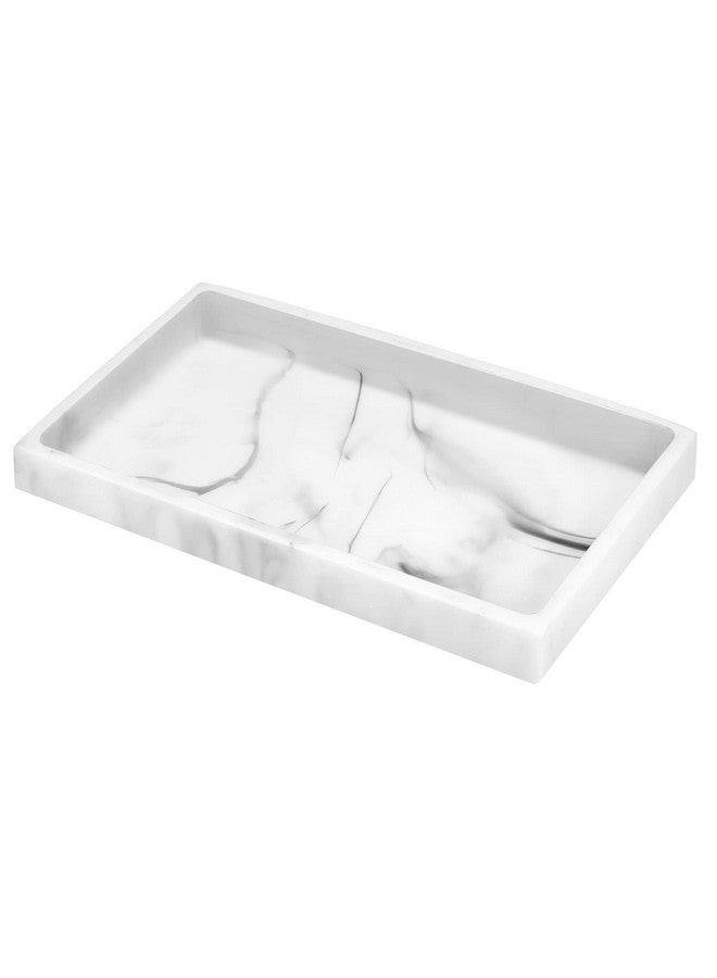 Luxspire Luxspire Bathroom Vanity Tray, Resin Dresser Jewelry Ring Dish Tank Storage Kitchen Sink Countertop Organizer Plate Holder for Perfume Candles Soap Towel Plant Bathroom Accessories, M, White Marble  - Image 1
