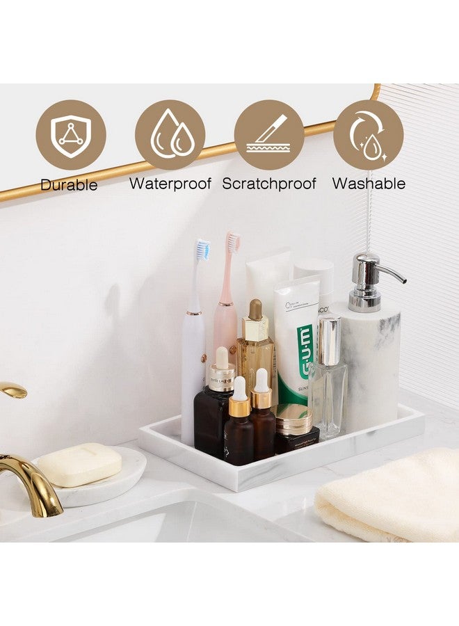 Luxspire Luxspire Bathroom Vanity Tray, Resin Dresser Jewelry Ring Dish Tank Storage Kitchen Sink Countertop Organizer Plate Holder for Perfume Candles Soap Towel Plant Bathroom Accessories, M, White Marble  - Image 2