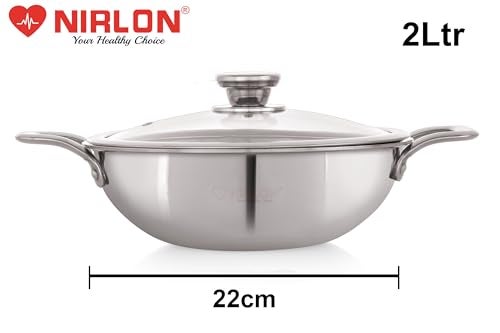 NIRLON Prima Honeycomb Triply Stainless Steel Deep Kadai with Glass Lid | 22cm/2Ltr |Non-Toxic | Safe to Use | Uniform Heating | Heavy-Duty Handle | Easy Cleaning (Induction and Gas Stove Friendly) - Image 2