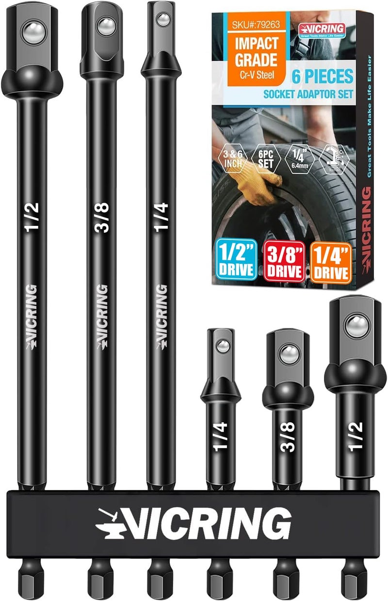 Impact Socket Adapter Set 14 38 12 Drive Socket Adapter for Drill Impact Wrench 6 Pcs 3 6
