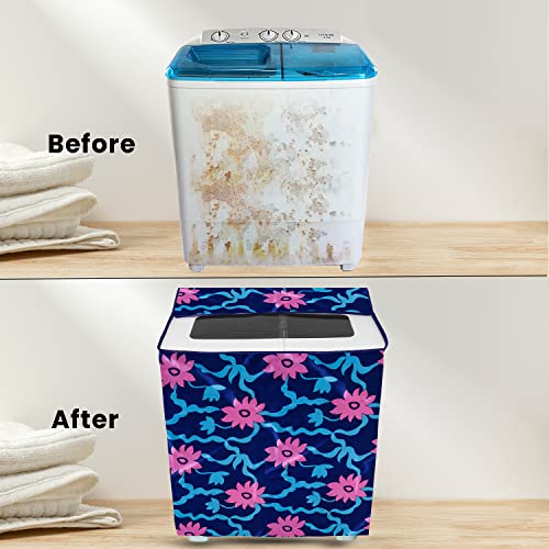 E-Retailer® Polyester Semi Automatic Washing Machine Cover With Zip Enclosure Suitable For 5kg to 8kg (Color-Floral Pink, Size-33x22x37 Inches) - Image 4