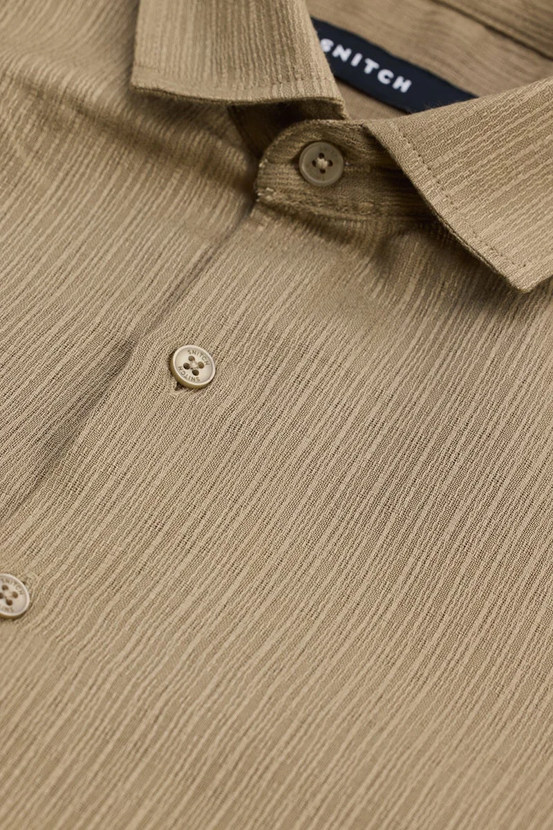 سنيتش Khaki Textured Long Sleeve Slim Fit Casual Shirt