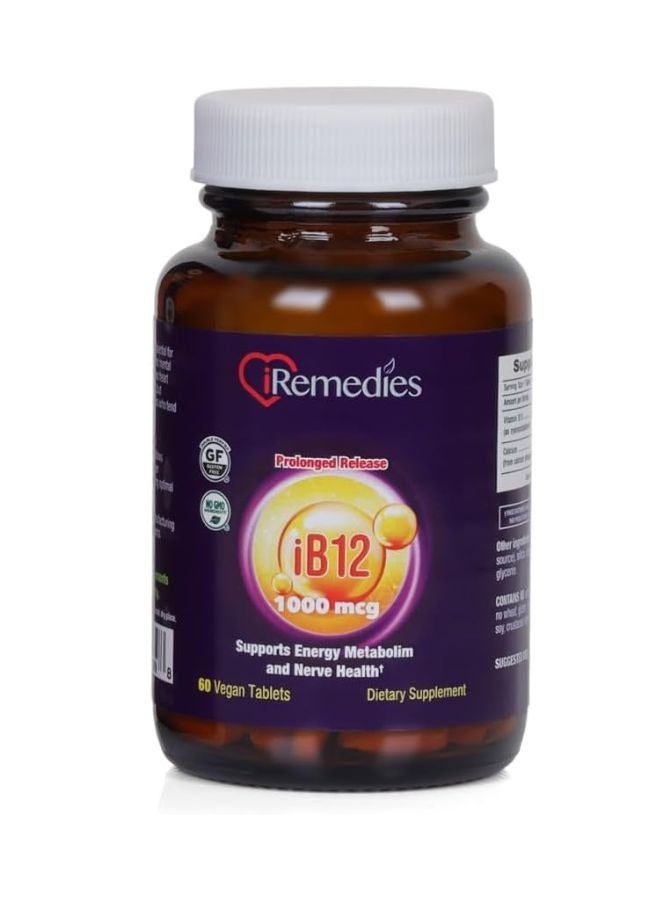 iRemedies iB12 1000mcg PR – Prolonged-Release Vitamin B12 for Energy, Nerve Health, and Red Blood Cell Support – 60 Tablets