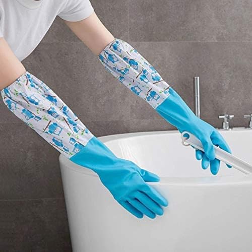Giffy Pack of 1 Pair Elbow Length Reusable Waterproof Winter Inner Cotton Layer Warm Dishwashing Kitchen Cleaning Work Household Gloves, Random Colors - Image 1