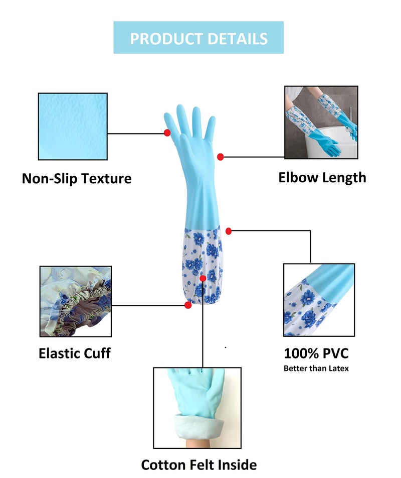 Giffy Pack of 1 Pair Elbow Length Reusable Waterproof Winter Inner Cotton Layer Warm Dishwashing Kitchen Cleaning Work Household Gloves, Random Colors - Image 2