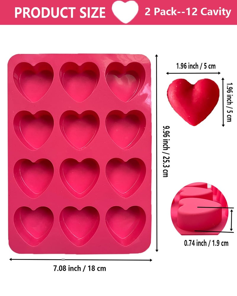 Copzievkae 2 Inch Heart Silicone Molds, Silicone Heart Muffin Pan Hearts Shaped Cake Pans 12 Cavities Hearts Cupcake Pan For Chocolate Cake Jelly Pudding, Tartlets, Egg Bites, Rose, 2 Pack - Image 2