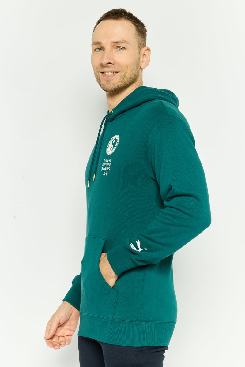 PUMA هودي رياضي للرجال بأكمام طويلة مناسب للخارج، أخضر مائل إلى الزرقة - Image 3