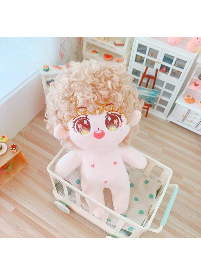 Cotton Doll 20cm Baby Clothes Star Doll Normal Body Fat Naked Baby Double-sided Leather Hat Leather Jacket-Specifications:20cm-Color:Light Brown Curly Queen Naked Baby - Image 1