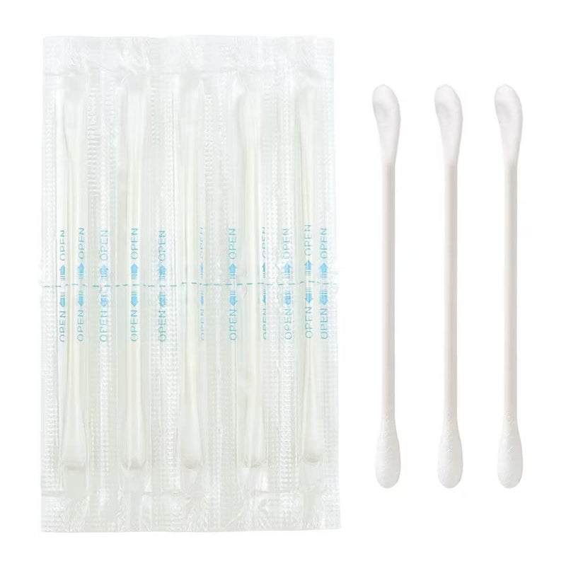 Sppry Cotton Swabs - Individually Wrapped Double Tipped Paper Sticks for Ear, Make-up, 100 Count (White, Round/Earpick End) - Image 1