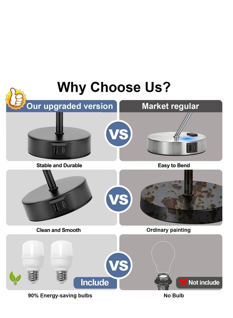 AMINAC White Bedside Lamps for bedrooms Set of 2 - Nightstand Bedroom Lamp with USB C Port and AC Outlet Charging, 3 Way Dimmable Touch Control Small White Bed Side Table Lamp, Nightstand Light for Kids - Image 3