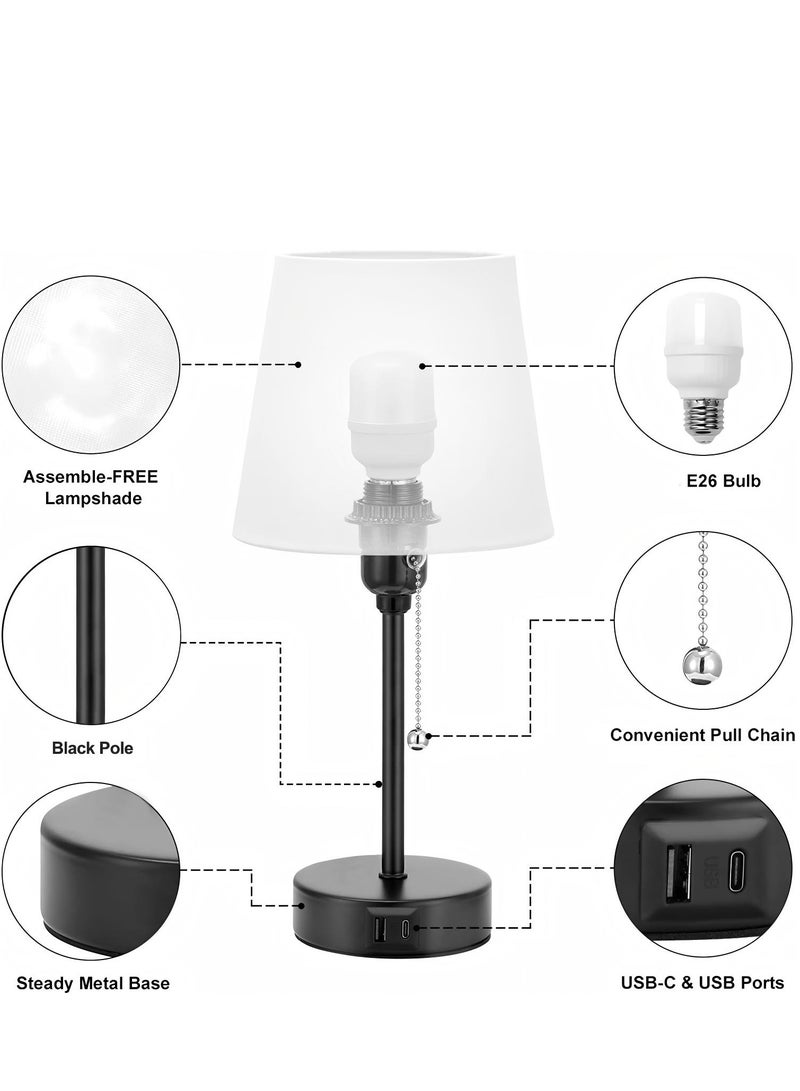 AMINAC White Bedside Lamps for bedrooms Set of 2 - Nightstand Bedroom Lamp with USB C Port and AC Outlet Charging, 3 Way Dimmable Touch Control Small White Bed Side Table Lamp, Nightstand Light for Kids - Image 4