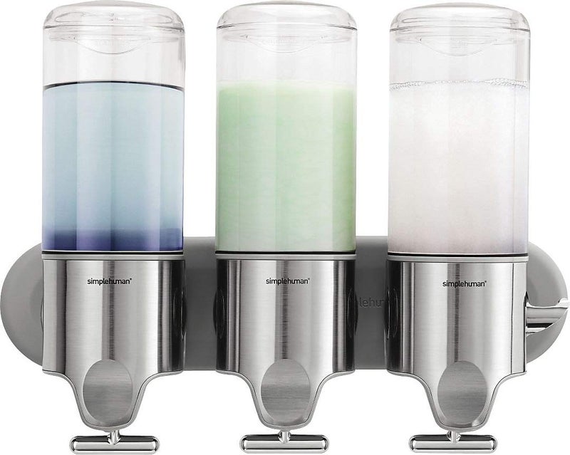 simplehuman Wall Mount Pumps, Triple 15 fl. oz. Shampoo & Soap Dispenser, Stainless Steel - Image 1