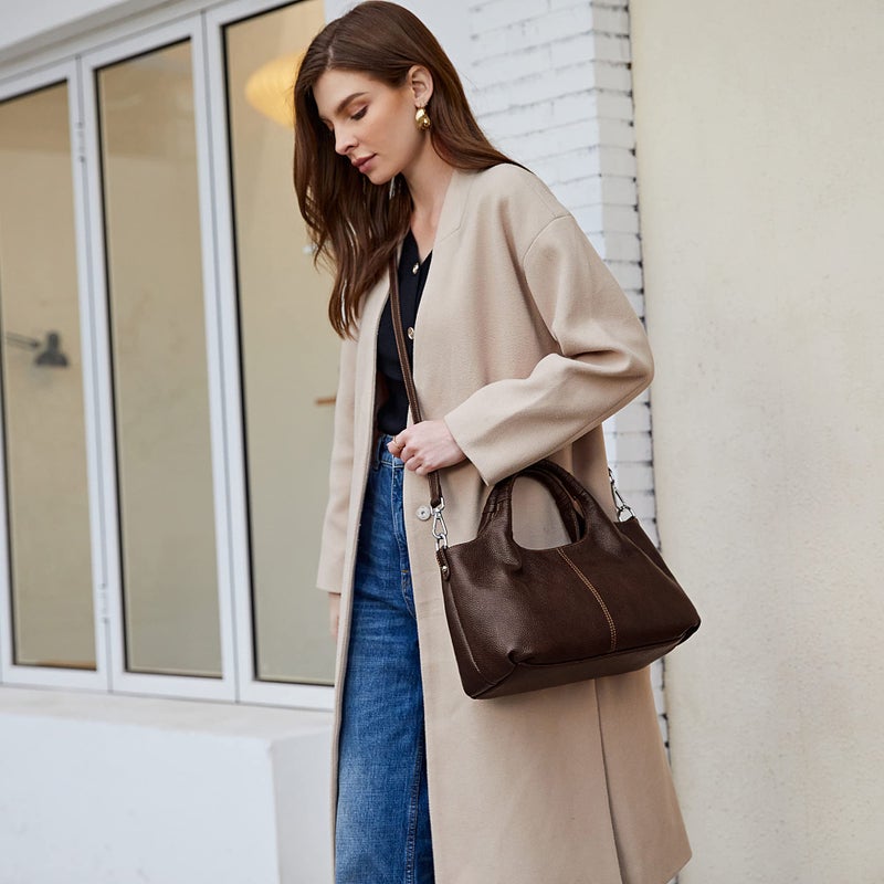 Iswee Tan Satchel Purses for Women Crossbody Bag Medium Size Hobo Top-handle Handbags Tote Bag Women's Shoulder Handbags Designer Ladies Purses (Coffee) - Image 3